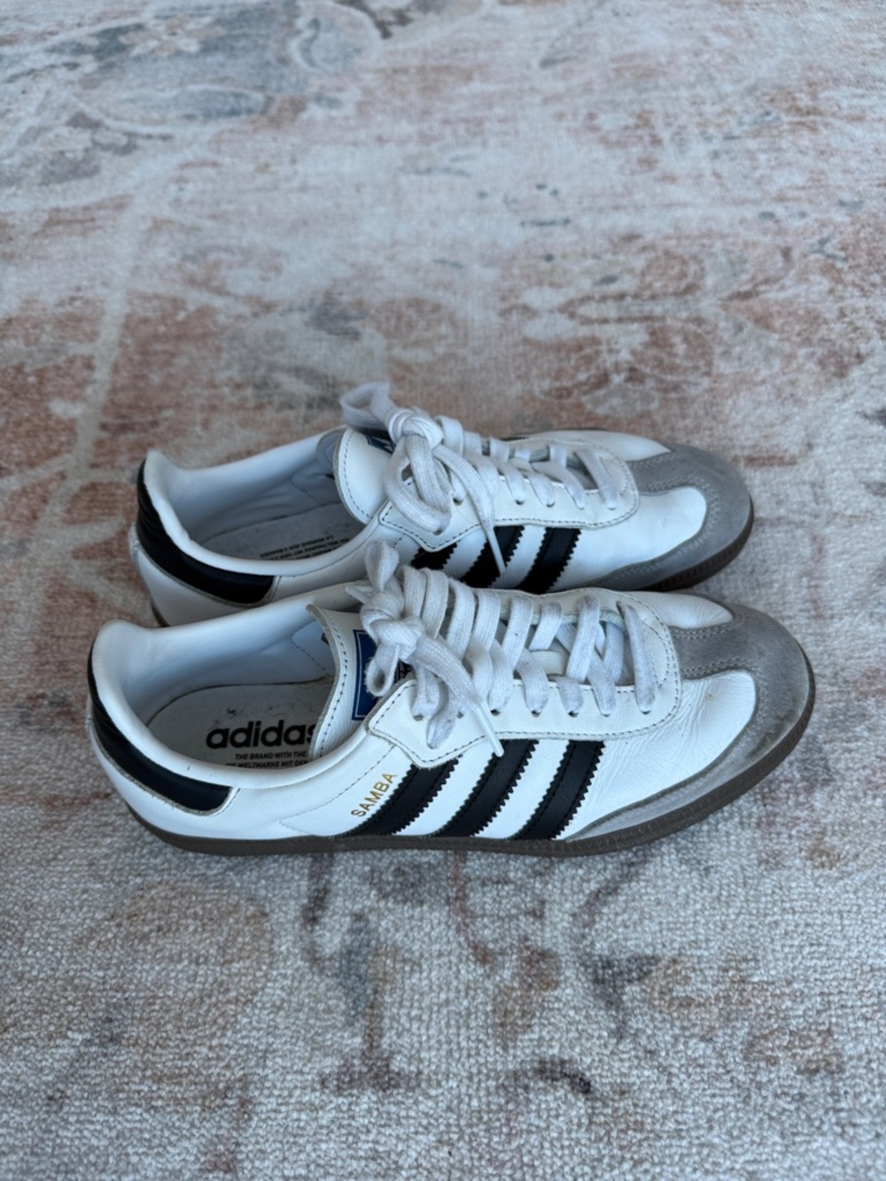 Adidas Samba White Sneakers with Black Stripes and Gray Suede Toe - Picture 2 of 7